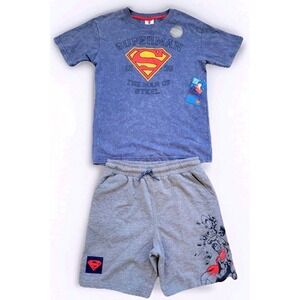 DC Comics Superman Boys Shirt and Shorts Set Blue Gray Man of Steel M/8 #26289